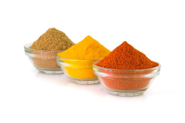 istock Spice Powder : Chili, Turmeric & Coriander in Bowl isolated on White background. 1199311752