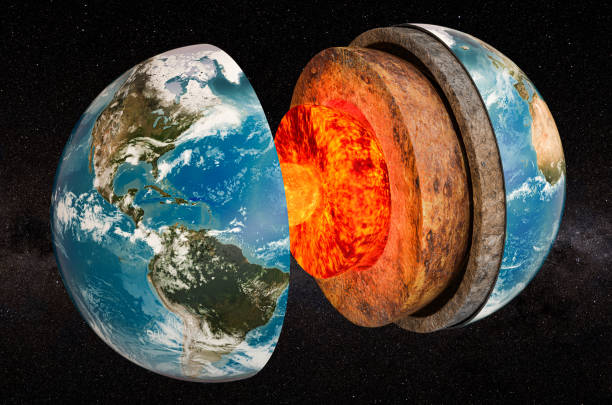 Structure of planet Earth in space, 3D rendering Structure of planet Earth in space, 3D rendering. The source of the map - https://svs.gsfc.nasa.gov/3615 nucleus stock pictures, royalty-free photos & images