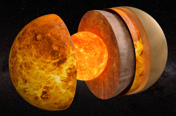istock Structure of planet Venus in space, 3D rendering 1199315477