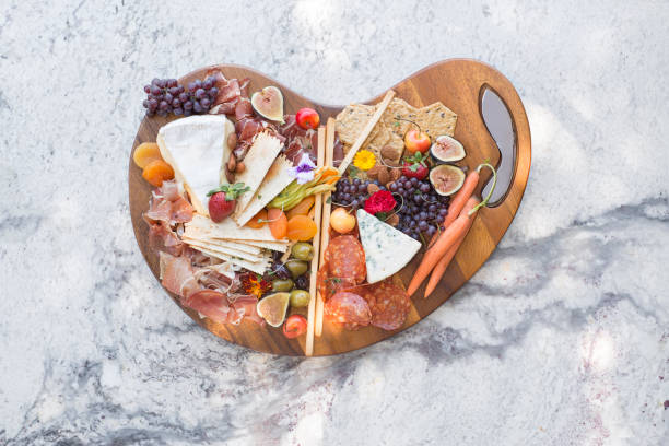 Charcuterie board on a marble counter