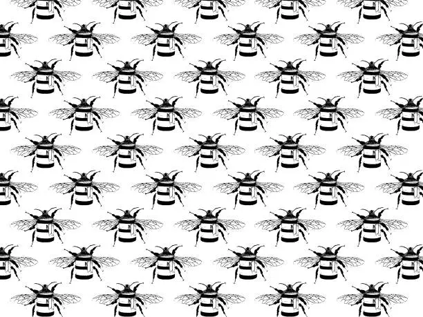 Vector illustration of Bumble Bottle Wallpaper - Bumblebee / Water Cooler Bottle Silhouette Pattern - Black on White