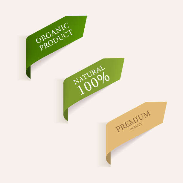 Set of organic natural label and green banner vector design. vector art illustration