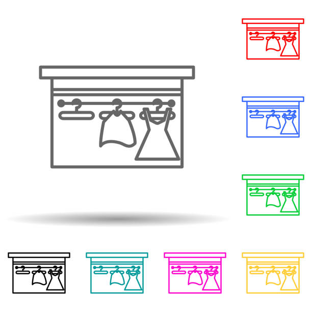 damska ikona stylu wielokolorowego domu towarowego. prosta cienka linia, wektor zarysu ikon centrum handlowego dla ui i ux, strony internetowej lub aplikacji mobilnej - shopping supermarket department store women stock illustrations