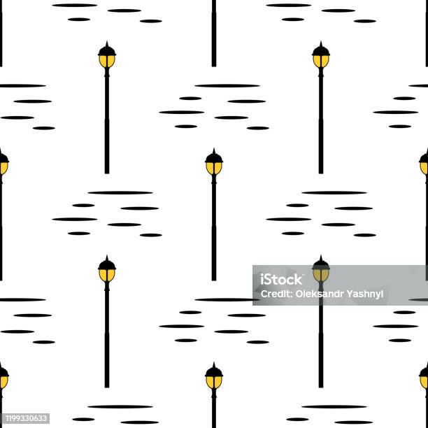 Street Light Pattern Example Seamless Pattern With Street Light Black Silhouettes Isolated On White ...
