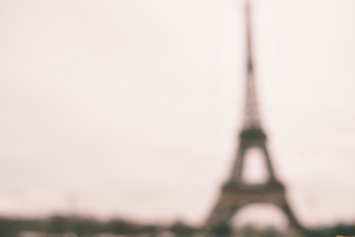 Blurry shot of the Eiffel Tower In Paris with copy space - Landscape - Monotone - Defocused