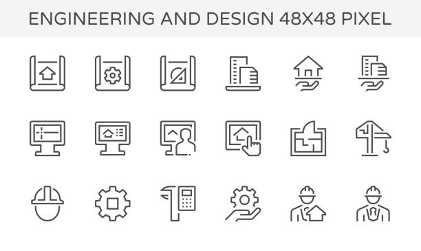 значок дизайна инженерной архитектуры - machine part drawing organization blueprint stock illustrations