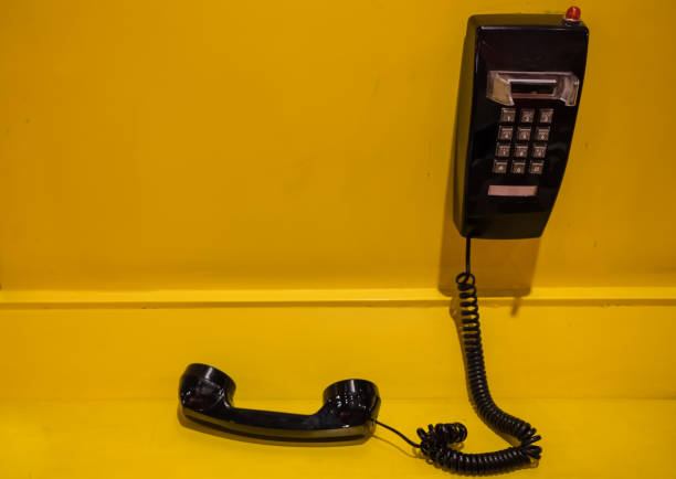 vintage style phone display on yellow wall
