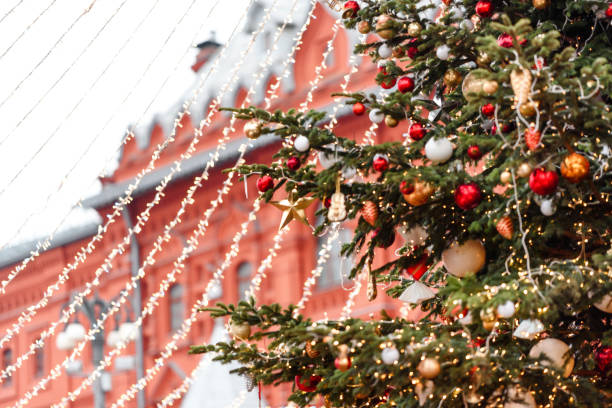 istock christmas-tree decoration bauble on decorated Christmas tree 1199336509
