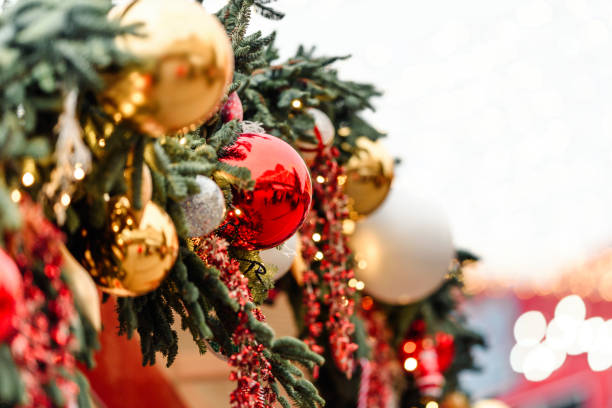 istock christmas-tree decoration bauble on decorated Christmas tree 1199336527