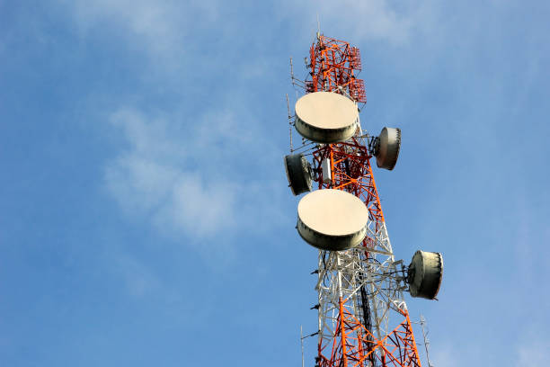 telecommunication tower with beautiful sky background stock photo