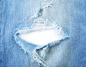ripped torn pattern of light blue denim jeans