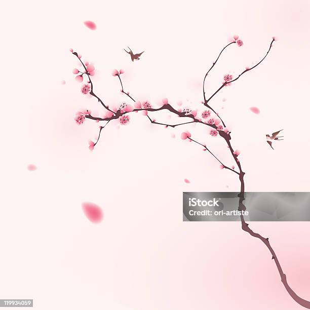 Oriental Style Painting Cherry Blossom In Spring Stock Illustration - Download Image Now - Plum Blossom, Bird, Cherry Blossom