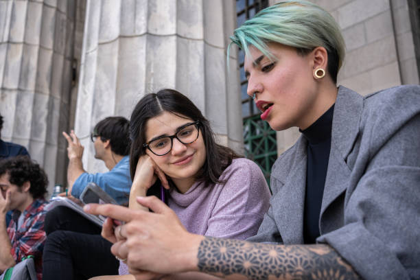 istock Cheerful modern women having conversation 1199340606