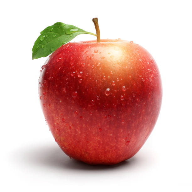 istock Red Apple with Leaf and Water Droplet on White Background 1199340951