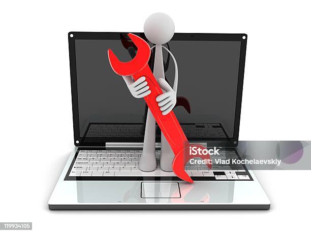 Laptop And Worker Stock Photo - Download Image Now - Abstract, Adult, Blue-collar Worker