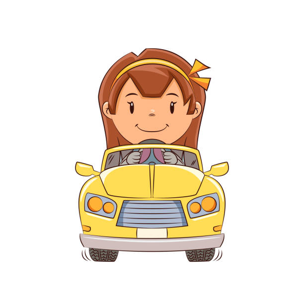 73 Cartoon Of Beautiful Girl Driving Car Illustrations & Clip Art - iStock