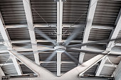 Ceiling construction and pattern with giant fan/ventilation system at the skytrain platform