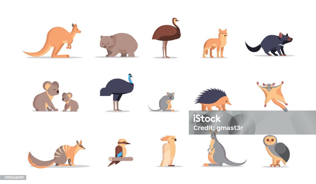 Set Cartoon Endangered Wild Australian Animals Collection Wildlife Species  Fauna Concept Flat Horizontal Stock Illustration - Download Image Now -  iStock
