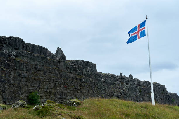 istock Icelandic Flag at Thingvellir Park Tectonic Plate 1199351022