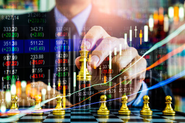 istock Chess game on chess board on stock market or forex trading graph chart for financial investment concept. Economy trends for digital business marketing strategy analysis. Abstract finance background. 1199352843