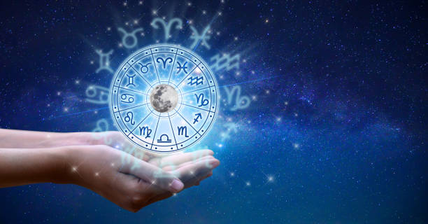 Zodiac signs inside of horoscope circle. Astrology in the sky with many stars and moons  astrology and horoscopes concept Zodiac signs inside of horoscope circle. Astrology in the sky with many stars and moons  astrology and horoscopes concept capricorn photos stock pictures, royalty-free photos & images