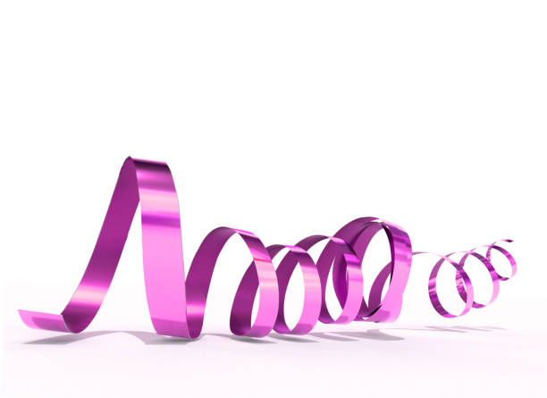 cor rosa streamer isolado em fundo branco, natal, carnaval, festa, - renderização 3d - streamer ribbon curly hair party - fotografias e filmes do acervo