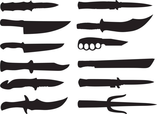 ilustraciones, imágenes clip art, dibujos animados e iconos de stock de cuchillo silhouetes - cuchillo arma