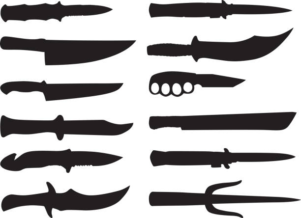 Knife Silhouetes Vector Silhouettes of various knives. knife weapon stock illustrations
