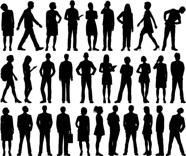 sehr detaillierte menschen silhouetten - kontur stock-grafiken, -clipart, -cartoons und -symbole