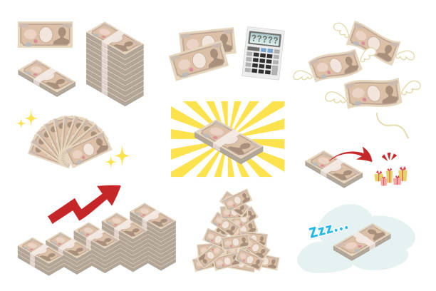asortyment ilustracji 10000 jenów pieniędzy (japońskie pieniądze) - japanese currency shiny finance horizontal stock illustrations