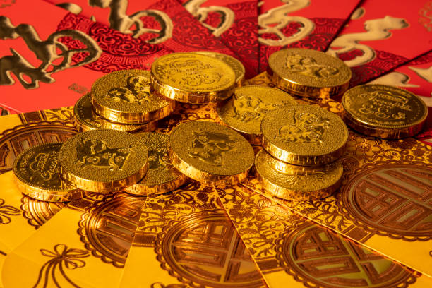 istock New year red envelope with coin shaped chocolates 1199366131