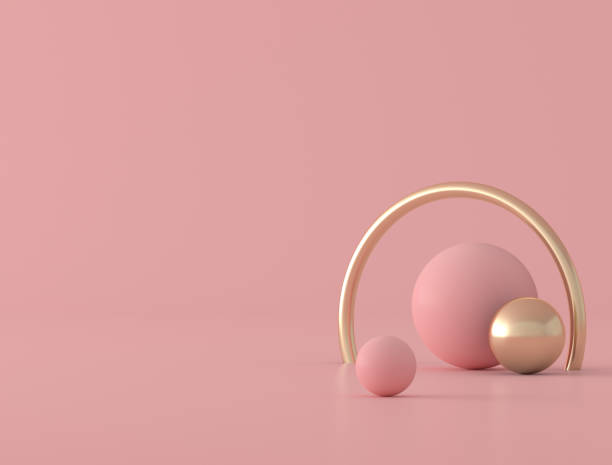istock Abstract geometric shape,sphere and gold ring on pink background, pastel colors,minimal style,3d rendering 1199368524