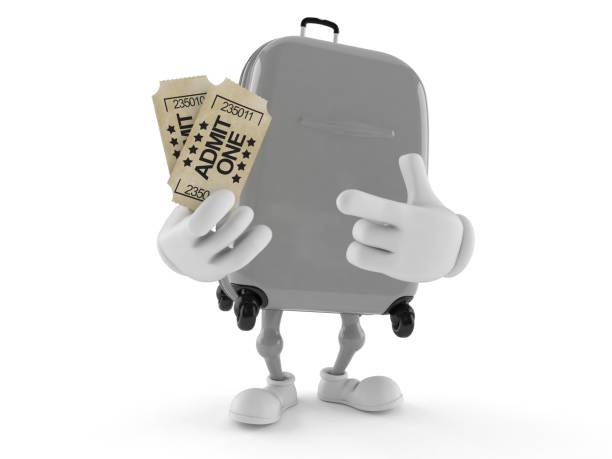 istock Suitcase character holding tickets 1199369145