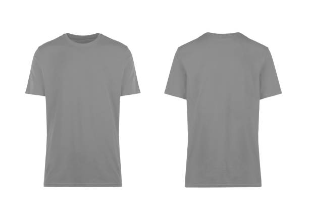 camiseta gris, vista frontal y trasera - gray shirt fotografías e imágenes de stock