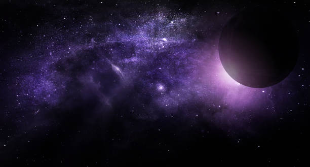 abstract space 3d illustration, planet in space in lilac colors