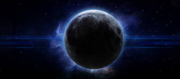 istock abstract space 3D illustration, moon planet in space in blue stars 1199374034