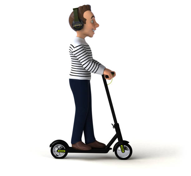 istock Fun cartoon character on an electric scooter 1199374889