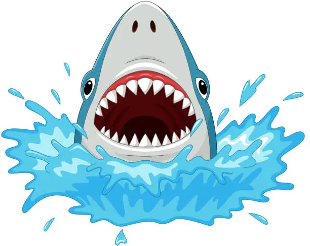 Vector illustration of Cartoon shark with open jaws isolated on a white background