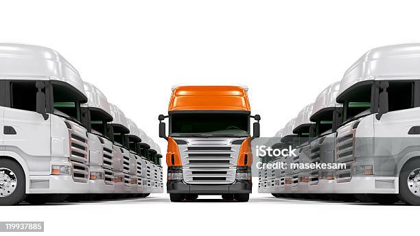 Heavy Red Trucks Isolated On White Stock Photo - Download Image Now - Business, Cargo Container, Chrome