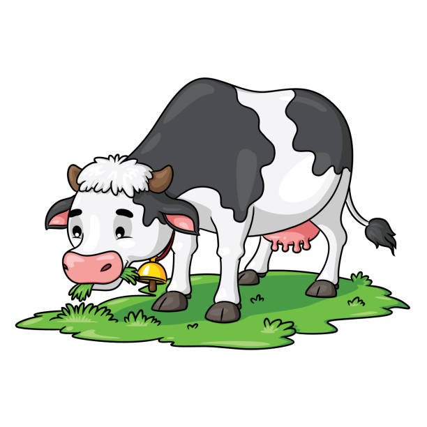 Cow Cartoon Eating Grass Stock Illustration - Download Image Now - Cow,  Eating, Agriculture - iStock