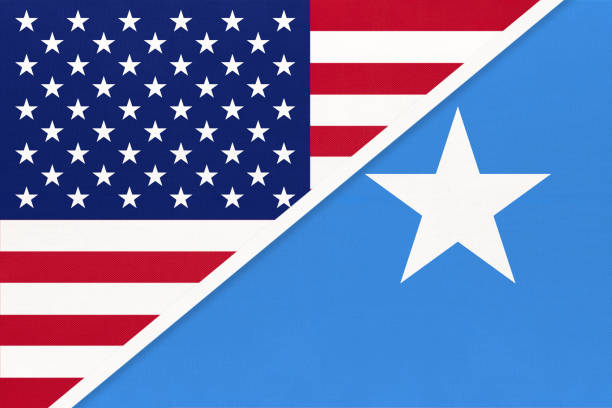 istock USA vs Somalia national flag from textile. Relationship between two american and african countries. 1199379087
