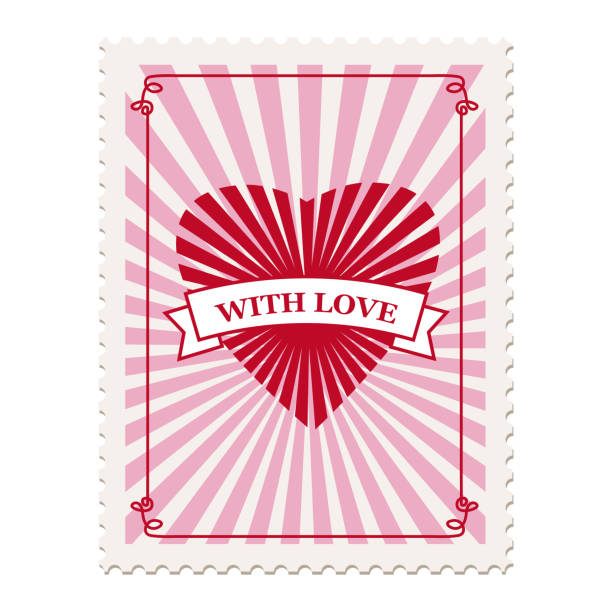 Valentine s day postage stamp, for postcard, mail envelope. Heart, With Love, retro, vintage, vector, isolated Set Valentine s day postage stamps, collection for postcard, mail envelope happy valentines day book stock illustrations