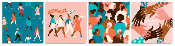 Set of vector illusttation. 8 march, International Women's Day. Feminism concept design. Vector templates for card, poster, flyer and other users. Set of vector illusttation. 8 march, International Women's Day. Feminism concept design. Vector templates for card, poster, flyer and other users. month of march stock illustrations