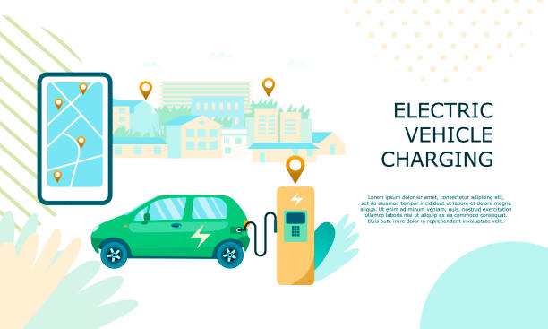 ilustrações de stock, clip art, desenhos animados e ícones de illustration for electric vehicle charging service - road transportation environmental conservation hybrid vehicle