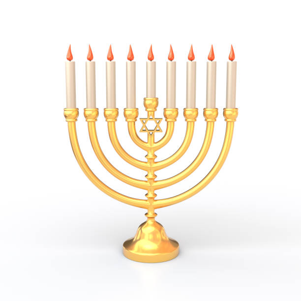 istock Golden Hanukkah Menorah with candles 3d illustration 1199385757