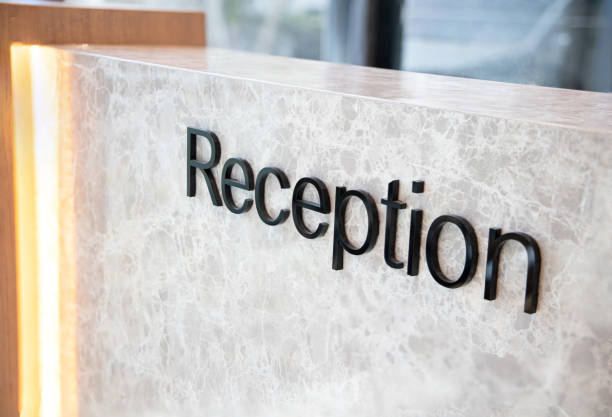 istock Office counter made from wood and stick with laminate marbled gray. 1199386513