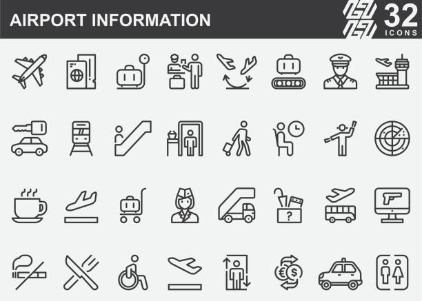 ilustrações de stock, clip art, desenhos animados e ícones de airport information line icons - thailand thai culture thai cuisine vector