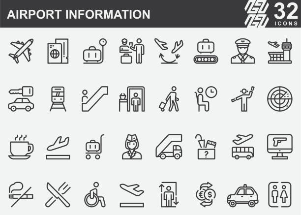 Airport Information Line Icons Airport Information Line Icons airport symbols stock illustrations