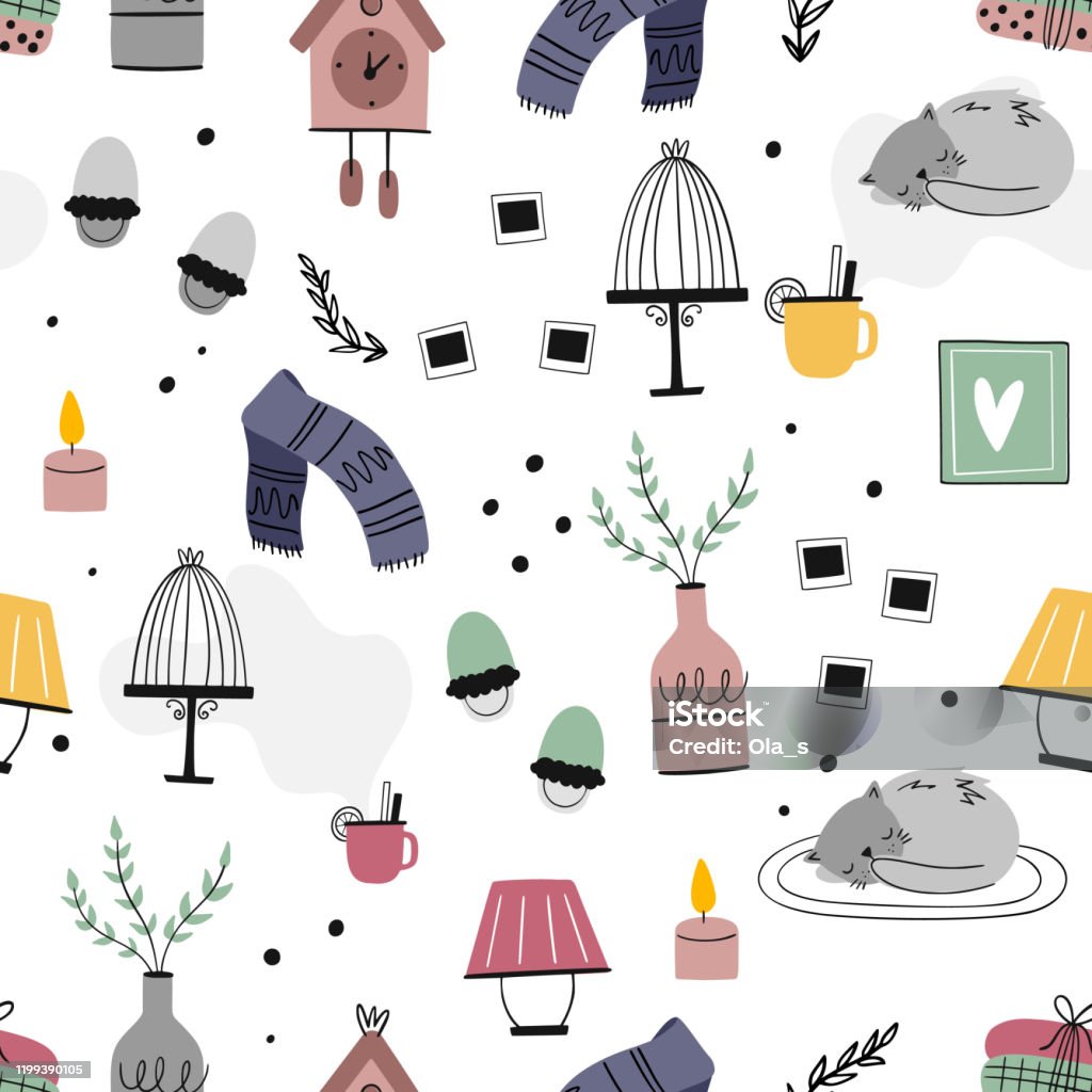 Cozy Vector Seamless Pattern For Your Design Interior Elements Cat ...