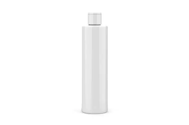 Photo of Cosmetic bottle mock up template on isolated white background. Liquid container for gel, lotion, cream, shampoo, perfume, bath foam, 3d illustration.